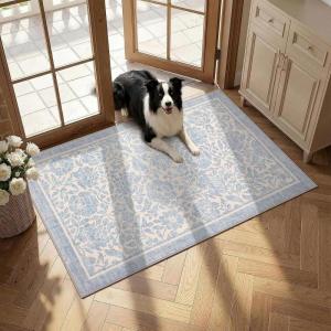 Garvee Blue Floral 2×6 Runner Rug Washable Boho Non-Slip Runner Rugs for Kitchen Vintage Flower Soft Low Pile Kitchen Rugs for Hallway Girls Room Kids Room playroom Dorm(Blue)