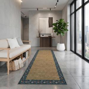 Garvee Bordered 2×6 Kitchen Rugs, Washable Non Slip Hallway Runner, Low Pile Stain Resistant Floral Throw Carpet Rug for Laundry Bathroom, Vintage Decorative Bedroom Rugs for Home Office, Light Blue(Floral Border|dark Blue)