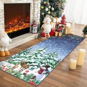 Garvee Christmas Living Room Rug 8×10 Non Slip Washable Area Rugs for Bedroom Christmas Trees Santa Claus Decorative Rugs Low Pile Stain-Resistant Snowflake Festive Carpet for Nursery Dining Room Blue(Blue)