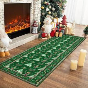 Garvee Christmas Living Room Rug 8×10 Non Slip Washable Area Rugs for Bedroom Christmas Trees Santa Claus Decorative Rugs Low Pile Stain-Resistant Snowflake Festive Carpet for Nursery Dining Room Blue(Green)