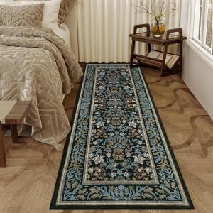 Garvee Floral 2×6 Kitchen Rugs, Washable Indoor Vintage Hallway Runner with Non Slip Back Low Pile Ultra Thin Bordered Oriental Throw Carpet Mat for Entryway Laundry Bedroom, Green Black(Floral Oriental|blue Black)