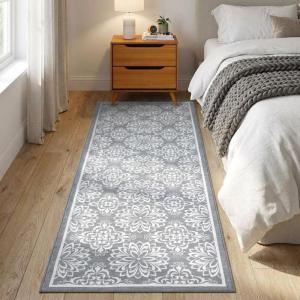 Garvee Floral Washable Rugs 6×9, Soft Pink 6×9 Area Rugs for Living Room Girl Bedroom, Distressed Transitional Indoor Floor Rug Non Slip Ultra Thin Under Table Carpet for Dining Room Office Home Decor(Accent Floral|grey)