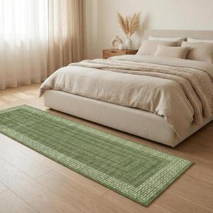 Garvee Geometric 2×6 Kitchen Rugs, Washable Modern Non Slip Green Hallway Runner Rug Bordered Ultra Thin Low Pile Entryway Rug Stain Resistant Non Shedding Throw Rugs for Laundry Bedroom(Bordered|green)