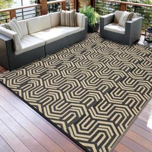 Garvee Outdoor Rug 8×10 ft, Reversible Patio Mat Waterproof & Lightweight, Plastic Straw Area Rug for Patio, Deck, RV Camping, Balcony, Easy Clean,Black/Coffee(Black/Coffee)