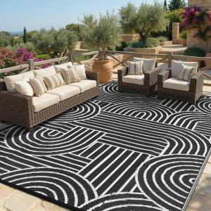 Garvee Reversible Rainbow Outdoor Rug 10×14, Waterproof Outdoor Plastic Straw Rug, RV Mat for Picnics, Patio, Camping, Balcony, Deck, Backyard, Porch, Black(Black)