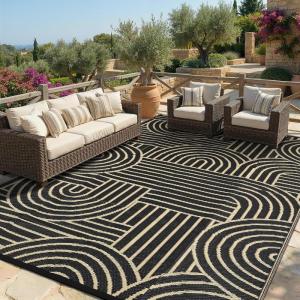 Garvee Reversible Rainbow Outdoor Rug 10×14, Waterproof Outdoor Plastic Straw Rug, RV Mat for Picnics, Patio, Camping, Balcony, Deck, Backyard, Porch, Black(Brown)
