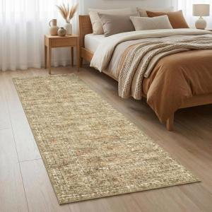 Garvee Washable 10×13 Area Rugs for Living Room, Vintage Non Slip Bedroom Rugs, Low Pile Ultra Thin Floral Rug for Dining Room Office, Non Shedding Stain Resistant Home Decor Carpet, Brown(Accent|beige)