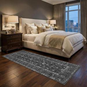 Garvee Washable 10×13 Area Rugs for Living Room, Vintage Non Slip Bedroom Rugs, Low Pile Ultra Thin Floral Rug for Dining Room Office, Non Shedding Stain Resistant Home Decor Carpet, Brown(Accent|black)