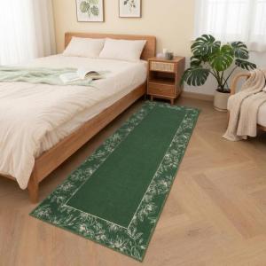 Garvee Washable 2×6 Runner Rug, Modern Floral Bordered Kitchen Rugs, Soft Non Slip Stain Resistant Hallway Runner Indoor Contemporary Farmhouse Throw Carpet for Laundry Bathroom Bedroom, Beige(Border Flower|green)