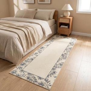 Garvee Washable 2×6 Runner Rug, Modern Floral Bordered Kitchen Rugs, Soft Non Slip Stain Resistant Hallway Runner Indoor Contemporary Farmhouse Throw Carpet for Laundry Bathroom Bedroom, Beige(Border Flower|beige)