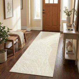 Garvee Washable Runner Rug 2×6 Modern Runner Rug Non Slip Abstract Hallway Runners Indoor Soft Low Pile Lines Printed Entryway Runners Aesthetic Minimalist Bedside Floor Mat for Laundry Kitchen, Cream(Lines Beige)