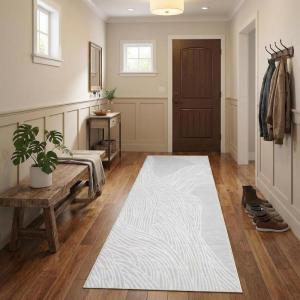 Garvee Washable Runner Rug 2×6 Modern Runner Rug Non Slip Abstract Hallway Runners Indoor Soft Low Pile Lines Printed Entryway Runners Aesthetic Minimalist Bedside Floor Mat for Laundry Kitchen, Cream(Lines Grey)