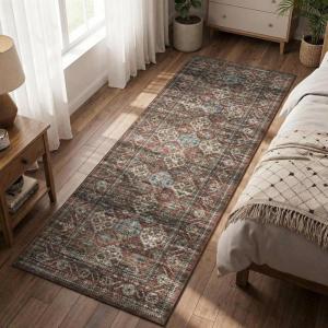 Garvee Washable Runner Rug for Hallway, 2×6 Vintage Soft Non Slip Kitchen Rugs, Ultra Thin Low Pile Distressed Bedroom Rugs, Stain Resistant Rug Runner for Laundry Bathroom, Terracotta(Distressed|terracotta)