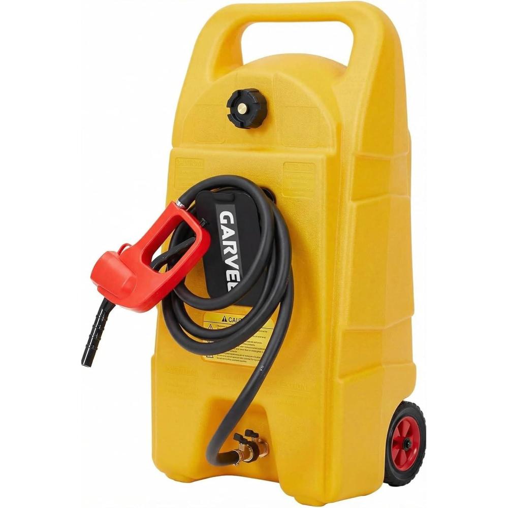 image:imageGarvee 15 Gallon Gas Can Fuel Tank Container with LE Fluid Transfer Manual 10 FT Siphon Pump Portable Diesel Gas Storage Caddy wWheels for Car ATV Weeder Boat Tractor Snow BlowerGeneratorYELLOW 15GAL Packback