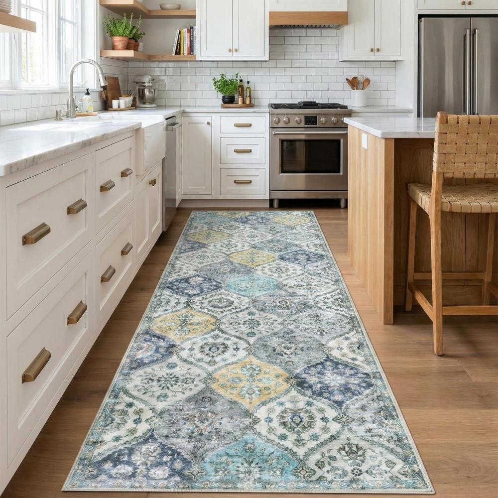 image:imageGarvee Living Room Rug 8x10 Washable Rug Trellis Rugs for Bedroom Non Slip Low Pile Indoor Carpet Soft NonShedding Foldable Thin Mat for Bedroom Dining Room Farmhouse Kids Playroom Office OrangeTrellis Yellow