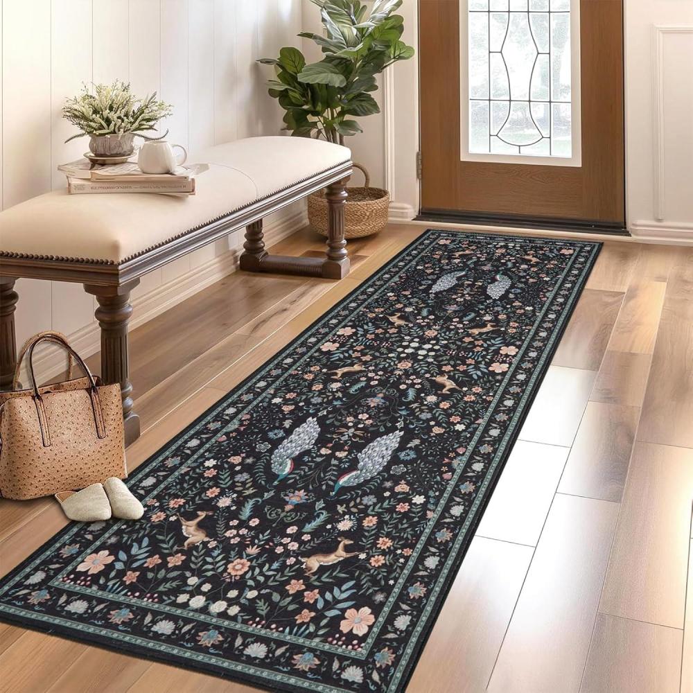 image:imageGarvee Living Room Rug 8x10 Washable Rug Trellis Rugs for Bedroom Non Slip Low Pile Indoor Carpet Soft NonShedding Foldable Thin Mat for Bedroom Dining Room Farmhouse Kids Playroom Office OrangeBlack