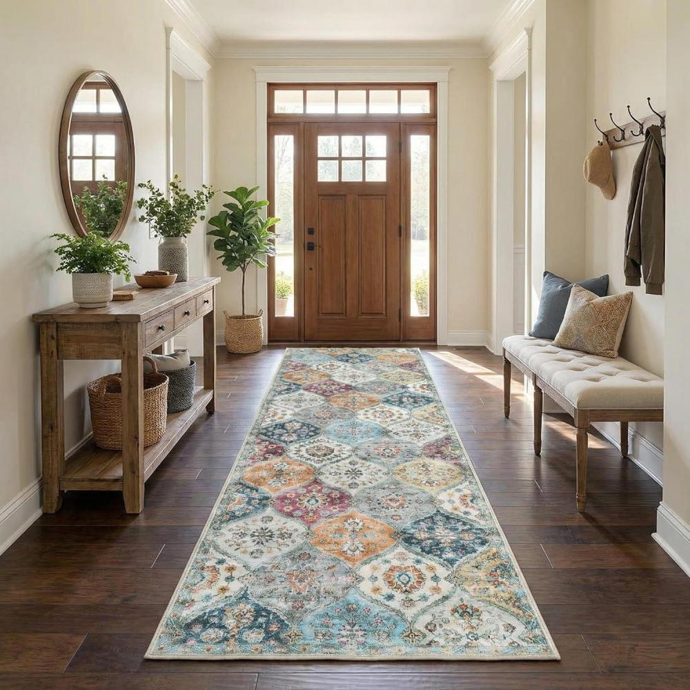 image:imageGarvee Living Room Rug 8x10 Washable Rug Trellis Rugs for Bedroom Non Slip Low Pile Indoor Carpet Soft NonShedding Foldable Thin Mat for Bedroom Dining Room Farmhouse Kids Playroom Office OrangeTrellis Purple
