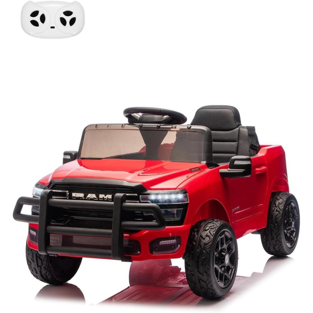 image:imageKids Ride On Cars Licensed RAM 12V Electric Ride On Truck Car wRemote Control Electric Pickup Car for Toddlers Spring Suspension LED Lights Music Ride On Toys for Boys GirlsRed