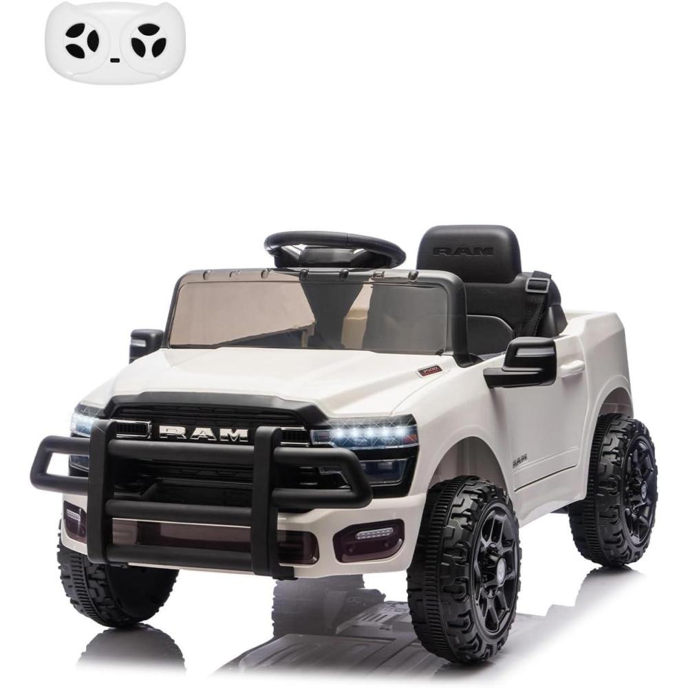 image:imageKids Ride On Cars Licensed RAM 12V Electric Ride On Truck Car wRemote Control Electric Pickup Car for Toddlers Spring Suspension LED Lights Music Ride On Toys for Boys GirlsWhite