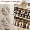 Garvee Shoe Storage Cabinet with 2 Flip Drawers, Freestanding Shoe Organizer Storage for Entryway with 2 Side Hooks, Farmhouse Hidden Slim Narrow Shoe Rack Cabinet, Gray(Natural Oak)