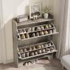 Garvee Shoe Storage Cabinet with 2 Flip Drawers, Freestanding Shoe Organizer Storage for Entryway with 2 Side Hooks, Farmhouse Hidden Slim Narrow Shoe Rack Cabinet, Gray(Grey)