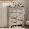 Garvee Shoe Storage Cabinet with 2 Flip Drawers, Freestanding Shoe Organizer Storage for Entryway with 2 Side Hooks, Farmhouse Hidden Slim Narrow Shoe Rack Cabinet, Gray(Grey)