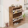 Garvee Shoe Storage Cabinet with 2 Flip Drawers, Freestanding Shoe Organizer Storage for Entryway with 2 Side Hooks, Farmhouse Hidden Slim Narrow Shoe Rack Cabinet, Gray(Rustic Brown)