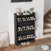 Garvee Shoe Storage Cabinet with 2 Flip Drawers, Freestanding Shoe Organizer Storage for Entryway with 2 Side Hooks, Farmhouse Hidden Slim Narrow Shoe Rack Cabinet, Gray(Black)