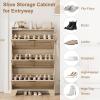 Garvee Shoe Storage Cabinet with 2 Flip Drawers, Freestanding Shoe Organizer Storage for Entryway with 2 Side Hooks, Farmhouse Hidden Slim Narrow Shoe Rack Cabinet, Gray(Natural Oak)