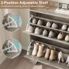 Garvee Shoe Storage Cabinet with 2 Flip Drawers, Freestanding Shoe Organizer Storage for Entryway with 2 Side Hooks, Farmhouse Hidden Slim Narrow Shoe Rack Cabinet, Gray(Grey)