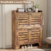 Garvee Shoe Storage Cabinet with 2 Flip Drawers, Freestanding Shoe Organizer Storage for Entryway with 2 Side Hooks, Farmhouse Hidden Slim Narrow Shoe Rack Cabinet, Gray(Rustic Brown)