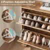 Garvee Shoe Storage Cabinet with 2 Flip Drawers, Freestanding Shoe Organizer Storage for Entryway with 2 Side Hooks, Farmhouse Hidden Slim Narrow Shoe Rack Cabinet, Gray(Rustic Brown)