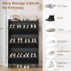 Garvee Shoe Storage Cabinet with 2 Flip Drawers, Freestanding Shoe Organizer Storage for Entryway with 2 Side Hooks, Farmhouse Hidden Slim Narrow Shoe Rack Cabinet, Gray(Black)