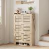 Garvee Shoe Storage Cabinet with 2 Flip Drawers, Freestanding Shoe Organizer Storage for Entryway with 2 Side Hooks, Farmhouse Hidden Slim Narrow Shoe Rack Cabinet, Gray(Natural Oak)