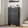 Garvee Shoe Storage Cabinet with 2 Flip Drawers, Freestanding Shoe Organizer Storage for Entryway with 2 Side Hooks, Farmhouse Hidden Slim Narrow Shoe Rack Cabinet, Gray(Black)