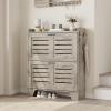 Garvee Shoe Storage Cabinet with 2 Flip Drawers, Freestanding Shoe Organizer Storage for Entryway with 2 Side Hooks, Farmhouse Hidden Slim Narrow Shoe Rack Cabinet, Gray(Grey)