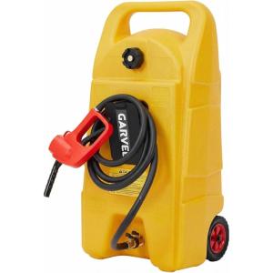Garvee 15 Gallon Gas Can, Fuel Tank Container with LE Fluid Transfer Manual 10 FT Siphon Pump, Portable Diesel Gas Storage Caddy w/Wheels for Car, ATV, Weeder, Boat, Tractor, Snow Blower,Generator(YELLOW 15GAL Packback)