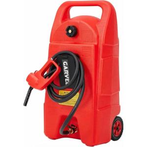 Garvee 15 Gallon Gas Can, Fuel Tank Container with LE Fluid Transfer Manual 10 FT Siphon Pump, Portable Diesel Gas Storage Caddy w/Wheels for Car, ATV, Weeder, Boat, Tractor, Snow Blower,Generator(Red)