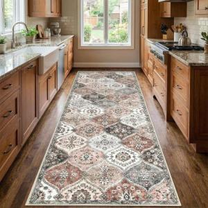 Garvee Living Room Rug 8×10 Washable Rug Trellis Rugs for Bedroom Non Slip Low Pile Indoor Carpet Soft Non-Shedding Foldable Thin Mat for Bedroom Dining Room Farmhouse Kids Playroom Office Orange(Trellis Pink)
