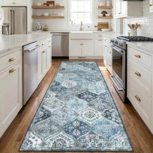 Garvee Living Room Rug 8×10 Washable Rug Trellis Rugs for Bedroom Non Slip Low Pile Indoor Carpet Soft Non-Shedding Foldable Thin Mat for Bedroom Dining Room Farmhouse Kids Playroom Office Orange(Trellis Blue)