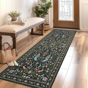 Garvee Living Room Rug 8×10 Washable Rug Trellis Rugs for Bedroom Non Slip Low Pile Indoor Carpet Soft Non-Shedding Foldable Thin Mat for Bedroom Dining Room Farmhouse Kids Playroom Office Orange(Green)