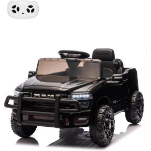 Kids Ride On Cars, Licensed RAM 12V Electric Ride On Truck Car w/Remote Control, Electric Pickup Car for Toddlers, Spring Suspension, LED Lights, Music, Ride On Toys for Boys Girls(Black)