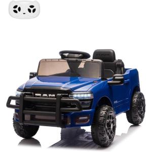 Kids Ride On Cars, Licensed RAM 12V Electric Ride On Truck Car w/Remote Control, Electric Pickup Car for Toddlers, Spring Suspension, LED Lights, Music, Ride On Toys for Boys Girls(Dark Blue)
