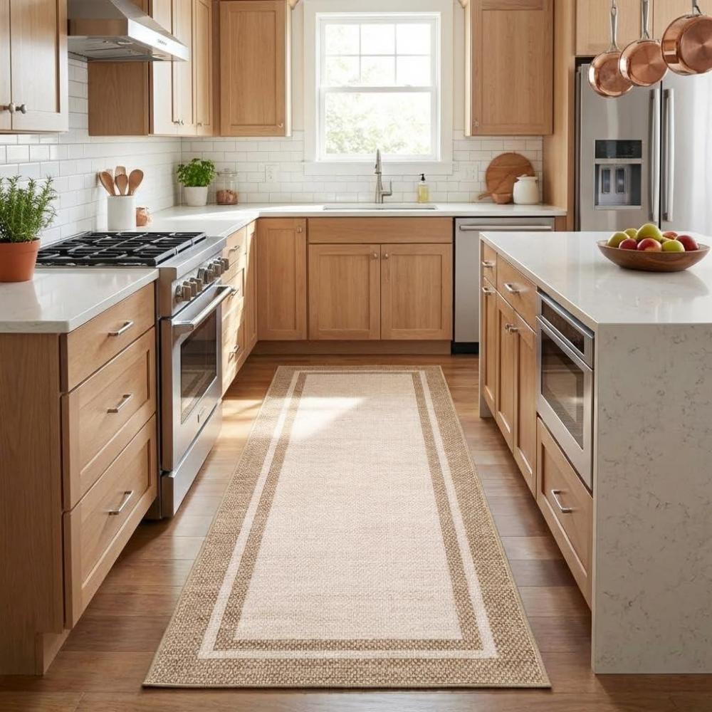image:imageGarvee 4x6 Area Rug Washable Rugs for Living Room Modern Symmetrical Line Rug Stain Resistant Non Shedding Floor Cover Soft Touch Folding Indoor Carpet for Bedroom Living Room Dining RoomLight GreyNeutral Border  Beige