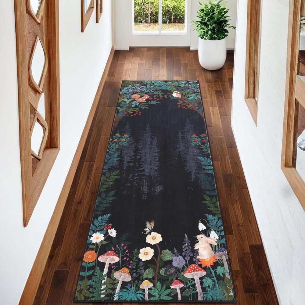 image:imageGarvee 4x6 Living Room Rugs Washable Cute Animal Floral Print Nursery Bedroom Rugs Indoor Farmhouse Non Slip Stain Resistant Throw Carpet for Dining Room Kitchen Blue GreenGardenblack