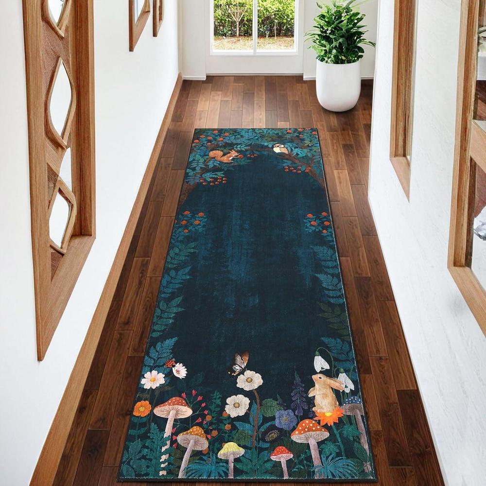 image:imageGarvee 4x6 Living Room Rugs Washable Cute Animal Floral Print Nursery Bedroom Rugs Indoor Farmhouse Non Slip Stain Resistant Throw Carpet for Dining Room Kitchen Blue GreenGardenblue Teal