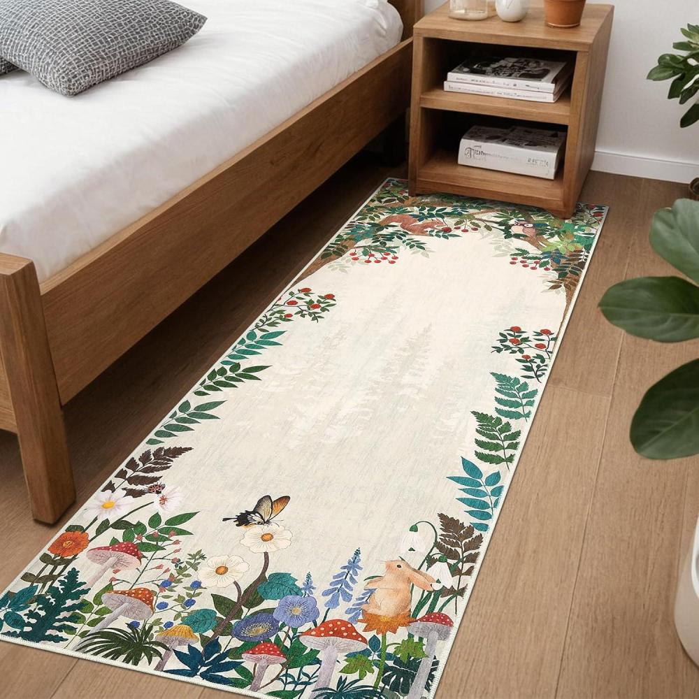 image:imageGarvee 4x6 Living Room Rugs Washable Cute Animal Floral Print Nursery Bedroom Rugs Indoor Farmhouse Non Slip Stain Resistant Throw Carpet for Dining Room Kitchen Blue GreenGardenbeige
