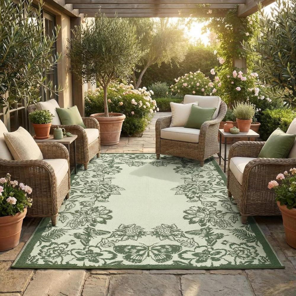 image:imageGarvee 5x8 Waterproof Patio Outdoor Rug Outdoor Plastic Straw Rug for Camping RV Mat Outside Indoor Outdoor Carpet for Porch Deck Backyard Balcony Picnic Ssage Green amp WhiteSage Green