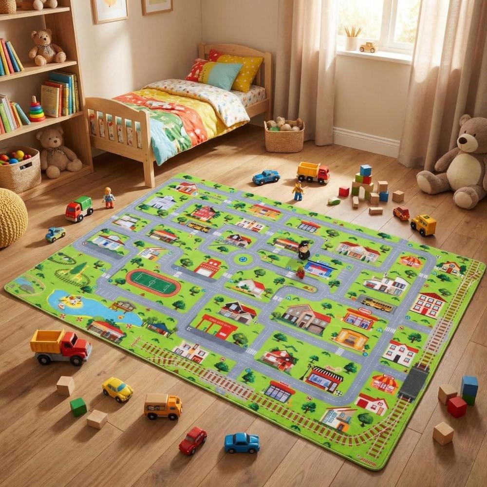 image:imageGarvee Kids Play Mat 8x10 City Life Fun Carpet Car Rug Soft Large Area Rug Educational Car Rugs for Kids Play with Cars and Toys Road Traffic Playmat for Bedroom Nursery Playroom Classroom GreyGrey Street