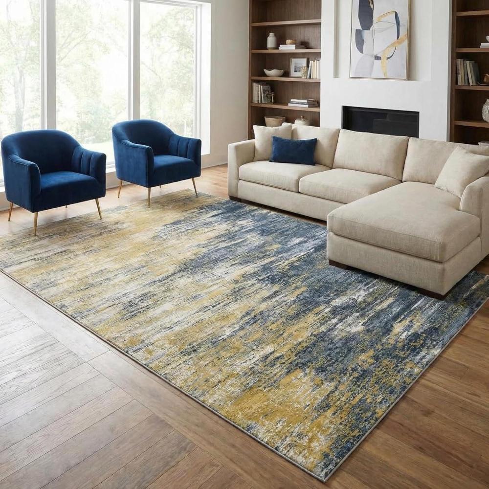 image:imageGarvee Large Bordered Area Rug 9x12 Machine Washable Living Room Rug StainResistant Neutral Floor Cover UltraSoft Low Pile Geometric Indoor Rugs for Bedroom Dining Room Playroom Farmhouse DormYellowGrey